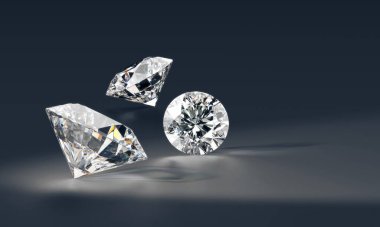 Parlak siyah zeminde yakıcı yerleştirilmiş 3 boyutlu elmaslar