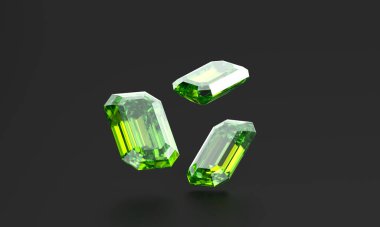 Parlak arkaplanda izole edilmiş yeşil zümrüt 3D görüntüleme