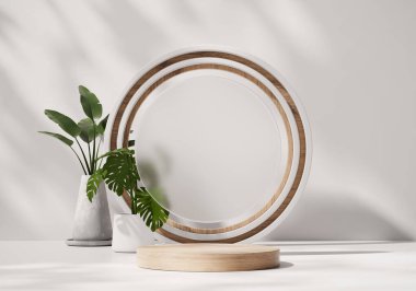 Bitki ürünü sunum arkaplanlı 3D ahşap platform podyumu