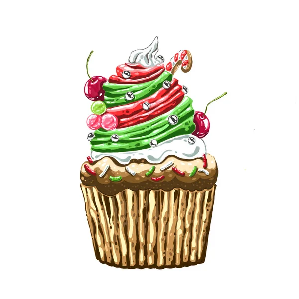 Christmas Cup Cake Isolated Digital Painting Illustration