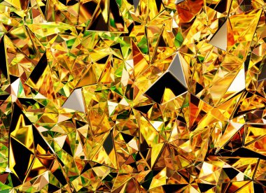 Lüks Soyut Gerçekçi Altın Kristal Doku Yansıması Yakın Arkaplan 3D görüntüleme