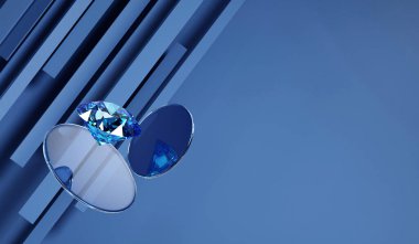 Soyut safir mavi elmas mücevheri soyut arkaplan 3D görüntüleme 
