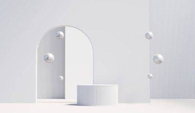 Dekorasyonu 3d olan ürün gösterimi için lüks beyaz minimal podyum 