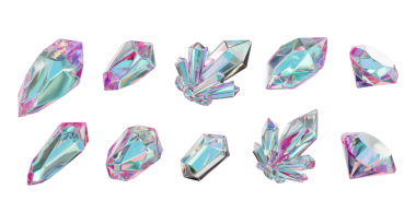 Kristal element holografik dekorasyon paketi izole edilmiş arkaplan 3d görüntüleme 