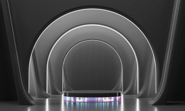 Ürün 3D görüntüleme için fütürist siyah podyum arkaplanı 