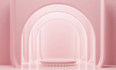 Pembe kozmetik podyumu, neon ışığı 3D Ürün Görünümü için