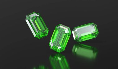 Parlak arkaplanda izole edilmiş yeşil zümrüt 3D görüntüleme