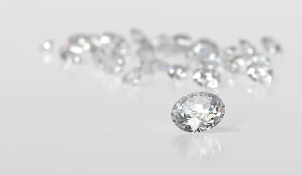 Diamonds Group Placed Glossy Background Rendering Soft Focus — Stockfoto