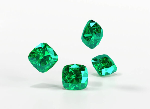Зеленый изумруд алмаз изолирован на белом фоне 3D рендеринг