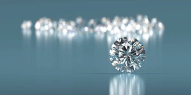 Diamonds group placed on glossy background 3d Rendering Soft Focus