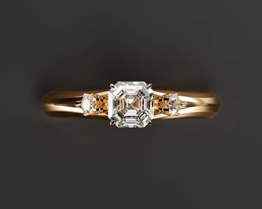 Altın Elmas Yüzük Üst Görünümü 3D Görünüm Siyah arkaplan üzerinde izole