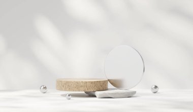 Reklam ürünü arkaplan görüntüleme için ahşap minimal platform podyumu 3D görüntüleme