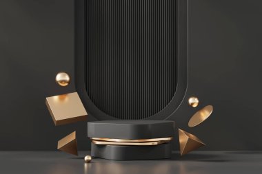 3D soyut altın platform podyum ürün sunum arkaplanı oluşturma
