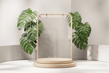 3D soyut platform podyumunu canavar bitki ürünü sunumuyla donatmak