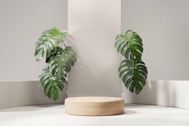 3D soyut platform podyumunu canavar bitki ürünü sunumuyla donatmak