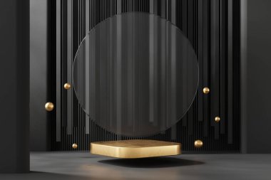 3D soyut altın platform podyum ürün sunum arkaplanı oluşturma