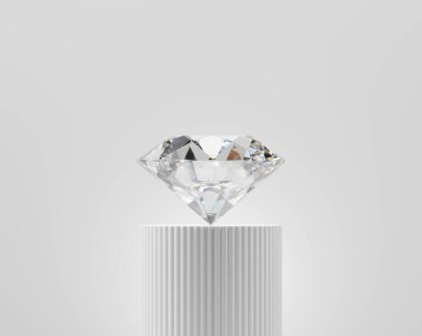 Beyaz kaideye yerleştirilmiş soyut elmas mücevher 3d