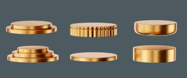 Altın podyum paketi izole edilmiş arkaplan 3d görüntüleme