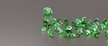 Parlak Arkaplan Üzerine Yeşil Elmas Grubu Yumuşak Odaklanma 3d oluşturma