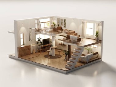 Perspektif görünümü muji tarzı iç mimari 3D görüntüleme