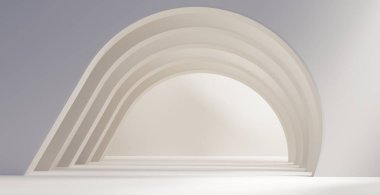 Soyut Beyaz içi boş oda arkaplanı, 3D görüntüleme.