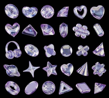 Nesneler holografik dekorasyon seti izole edilmiş arkaplan 3d görüntüleme