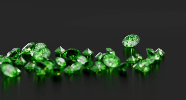 Yeşil Zümrüt Elmas Grubu Parlak Arkaplan Yumuşak Odaklı 3D İllüstrasyon