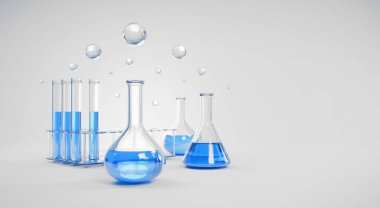 Bilim şişesi kimyası temiz arkaplan 3D görüntüleme ile izole