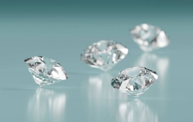 Mavi arkaplana yerleştirilmiş elmaslar grubu 3d yumuşak odak oluşturur