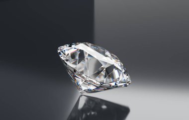 Yansıması olan parlak bir elmas. 3D görüntüleme.