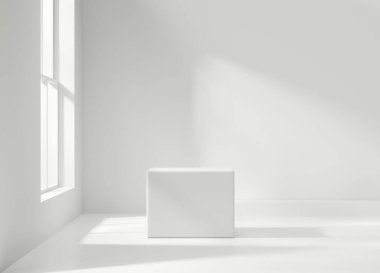 En Küçük Modern Beyaz Podyum Platformu Vitrin Gösterimi Pencereli 3B Hazırlama