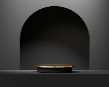 Soyut altın platform podyum ürün sunumu siyah arkaplan