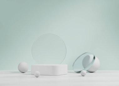 En Az Modern Beyaz ve Mavi Podyum Ürün Gösterimi için 3D Hazırlama