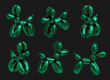 Köpek kaniş balonu koleksiyonu izole edilmiş arkaplan 3D görüntüleme