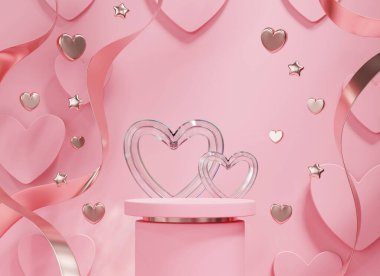 Kalp ürünü 3D görüntülü Sevgililer Günü pembe sahne podyumu