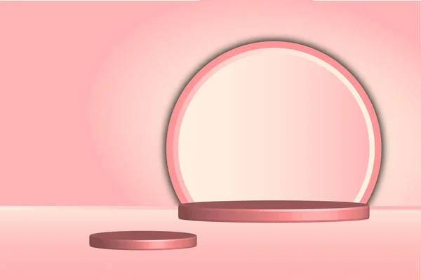 Realistic 3d cylindrical pedestal podium on Minimalist background, pink. Abstract vector rendering geometric platform. Product display presentation. Minimal scene.