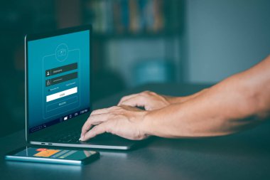 Businessman using laptop computer for encryption, cybersecurity concept on the internet,2FA two-factor authentication,Notifications from applications