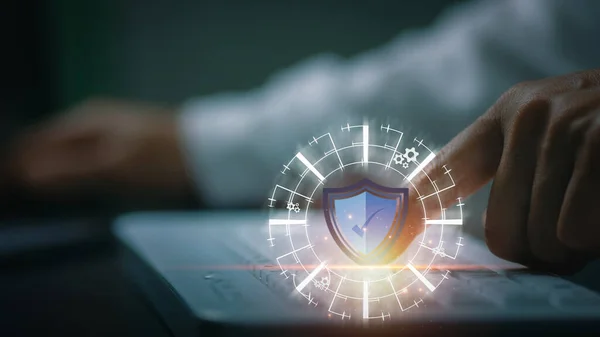 Businesswoman working on a laptop ,innovative technology in science and communication concepts,2FA two-factor authentication,cybersecurity concept on the internet