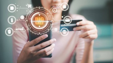 Young woman using credit card online shopping via smartphone,consumer payment concept with internet technology,e-commerce payment,Consumer society,Shopping service on The online web.