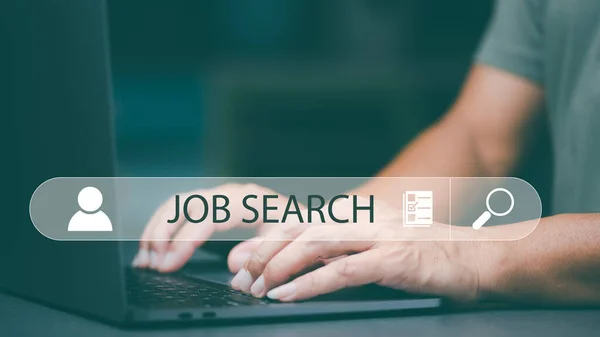 Searching for jobs and employment with online networking technology, recruiting careers and jobs from companies via the Internet, business people find information and new jobs through laptops.