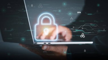 Businessman logging into cyberspace through secure online technology and protection and authentication, password privacy authentication and authentication, access to cybersecurity information.