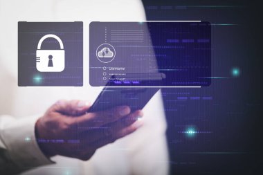 Businessman logging into cyberspace through secure online technology and protection and authentication,password privacy authentication and authentication, access to cybersecurity information