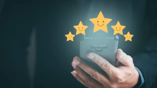 Consumers point to stars for the best satisfaction rating based on the store\'s service experience, customer engagement concept based on test results and product evaluation through the Internet.