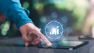 business people and growth icons Strategic Analysis and Development Concepts Business efficiency and growth financial and economic success goals Industry Leadership and Competitors