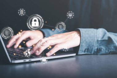 businessman using laptop, the concept of transferring, uploading, and downloading data, cloud computing technology transformation, online storage, large data backup and transmission