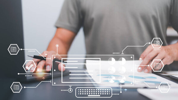 business people analyze Documents, Charts and Business Statistics, Marketing Strategy Reports , planning of the organization To develop growth, Concept image of data gathering and statistical working