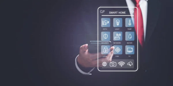 smart home technology concept ,Wireless automation control with applications ,Connecting and controlling a smart home with devices through Internet of Things network ,remote control of appliances