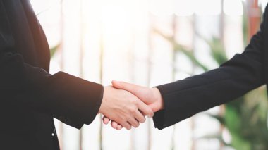 business people shaking hands indicating agreement business,concept progress in development, financial efficiency and investment with business strategy for goals and opportunities in industry future