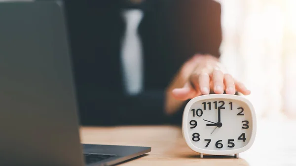 Clock Businessman Hand Time Management Concept Effective Business Planning Time — Fotografia de Stock
