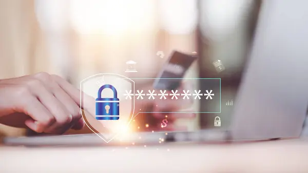 Veri koruma kavramı ve güvenli internet güvenlik erişimi, siber güvenlik teknolojisi, kullanıcı adınız ve şifrenizle çevrimiçi veritabanına giriş, siber güvenlik, verilerin hırsızlıktan korunması 